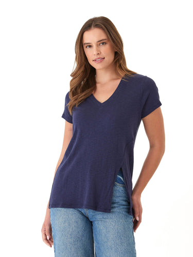 Agatha Textured Slub Jersey Slit Tee Womens Tops Short Shirt Threads 4 Thought