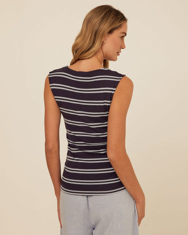 Brynlee Barbados Stripe Feather Rib Ruched Top Womens Tops Tanks Threads 4 Thought 