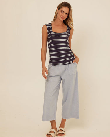 Brynlee Barbados Stripe Feather Rib Ruched Top Womens Tops Tanks Threads 4 Thought 