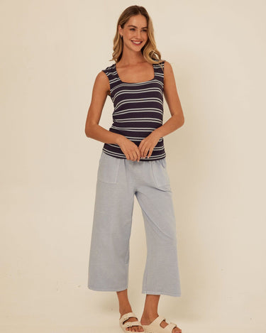 Brynlee Barbados Stripe Feather Rib Ruched Top Womens Tops Tanks Threads 4 Thought 