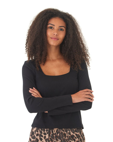 Leah Organic Rib Square Neck Long Sleeve Womens Tops Long Shirt Threads 4 Thought 
