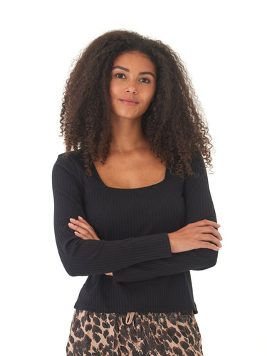 Leah Organic Rib Square Neck Long Sleeve Womens Tops Long Shirt Threads 4 Thought
