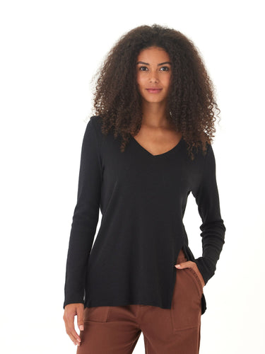 Agatha Textured Slub Jersey Slit Long Sleeve Threads 4 Thought