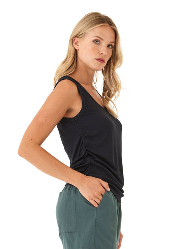 Megan Feather Rib Ruched Tank Womens Tops Tanks Threads 4 Thought