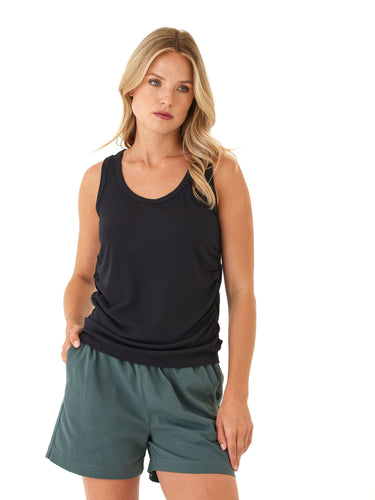 Megan Feather Rib Ruched Tank Womens Tops Tanks Threads 4 Thought