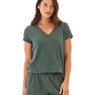 Aylani Smocked Jersey V-Neck Top Threads 4 Thought 