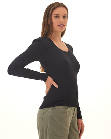 Nimia Feather Rib Puff Shoulder Top Threads 4 Thought 