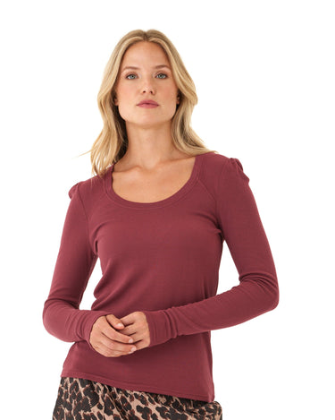 Nimia Feather Rib Puff Shoulder Top Womens Tops Long Shirt Threads 4 Thought 