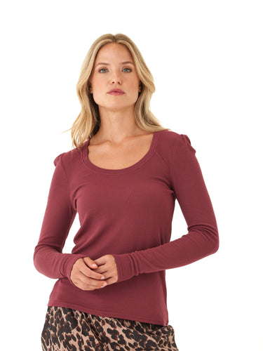 Nimia Feather Rib Puff Shoulder Top Womens Tops Long Shirt Threads 4 Thought