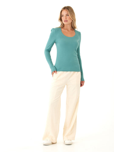 Nimia Feather Rib Puff Shoulder Top Womens Tops Long Shirt Threads 4 Thought 
