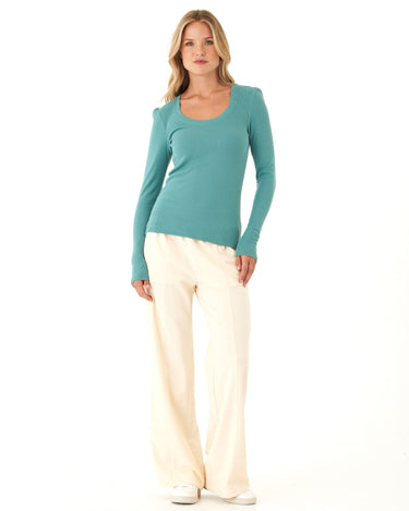 Nimia Feather Rib Puff Shoulder Top Womens Tops Long Shirt Threads 4 Thought 