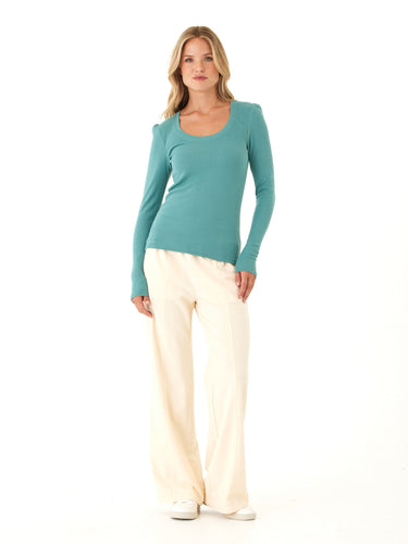 Nimia Feather Rib Puff Shoulder Top Womens Tops Long Shirt Threads 4 Thought 
