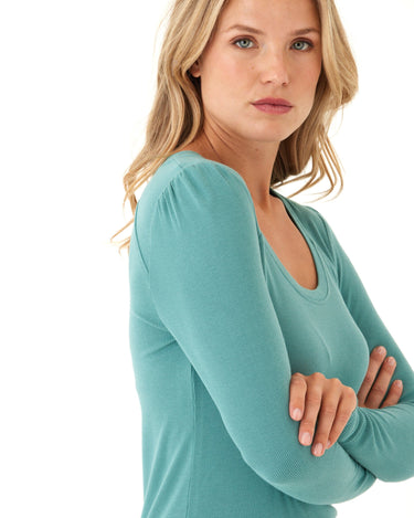 Nimia Feather Rib Puff Shoulder Top Womens Tops Long Shirt Threads 4 Thought 