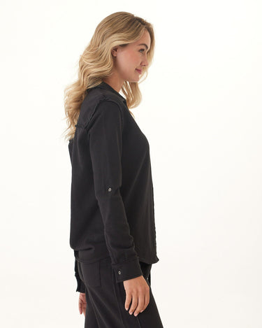 Kalynn Cotton Blend Terry Button-Down Womens Tops Long Shirt Threads 4 Thought 