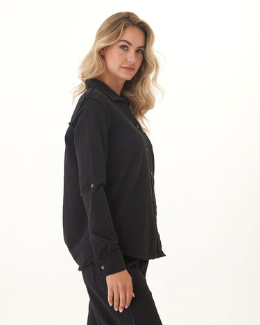 Kalynn Cotton Blend Terry Button-Down Womens Tops Long Shirt Threads 4 Thought 