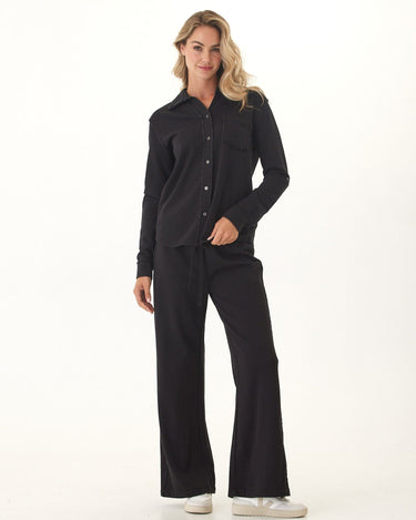 Kalynn Cotton Blend Terry Button-Down Womens Tops Long Shirt Threads 4 Thought 