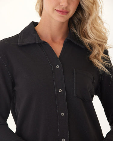 Kalynn Cotton Blend Terry Button-Down Womens Tops Long Shirt Threads 4 Thought 