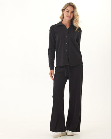 Kalynn Cotton Blend Terry Button-Down Womens Tops Long Shirt Threads 4 Thought 