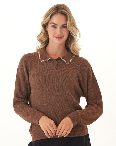 Julieta Cozy Solid Knit Long Sleeve Sweater Polo Womens Outerwear Sweater Threads 4 Thought 