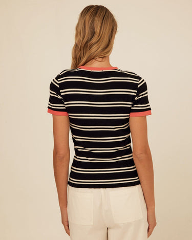 Arleen Barbados Stripe Feather Rib Ringer Tee Womens Tops Short Tee Threads 4 Thought 