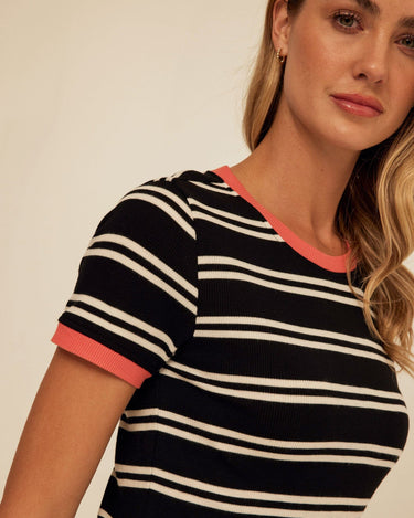 Arleen Barbados Stripe Feather Rib Ringer Tee Womens Tops Short Tee Threads 4 Thought 