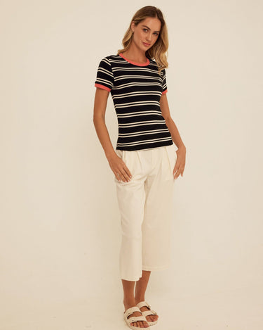 Arleen Barbados Stripe Feather Rib Ringer Tee Womens Tops Short Tee Threads 4 Thought 