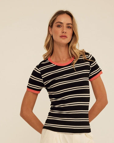 Arleen Barbados Stripe Feather Rib Ringer Tee Womens Tops Short Tee Threads 4 Thought 