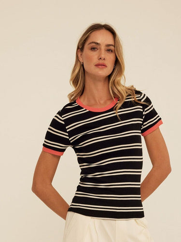 Arleen Barbados Stripe Feather Rib Ringer Tee Womens Tops Short Tee Threads 4 Thought 