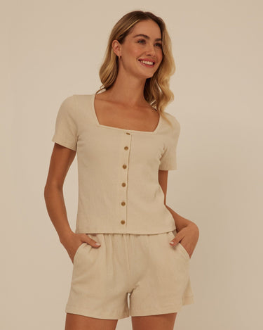 Jamila Smocked Jersey Short Sleeve Womens Tops Short Shirt Threads 4 Thought 