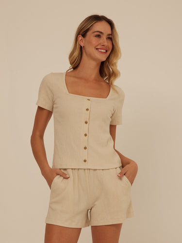 Jamila Smocked Jersey Short Sleeve Womens Tops Short Shirt Threads 4 Thought 