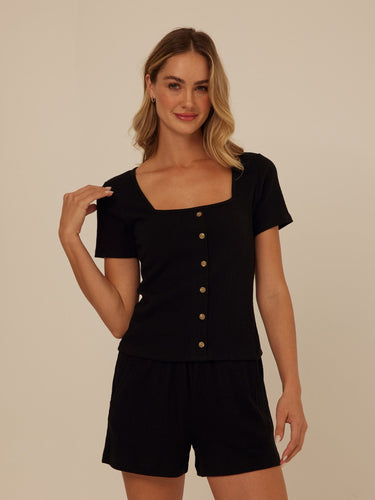 Jamila Smocked Jersey Short Sleeve Womens Tops Short Shirt Threads 4 Thought 