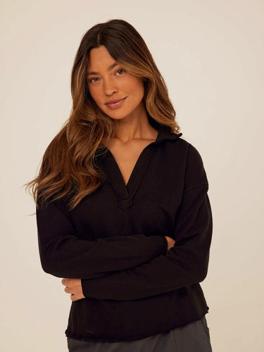 Lucetta Cotton Blend Terry Collar Top Womens Tops Long Shirt Threads 4 Thought 