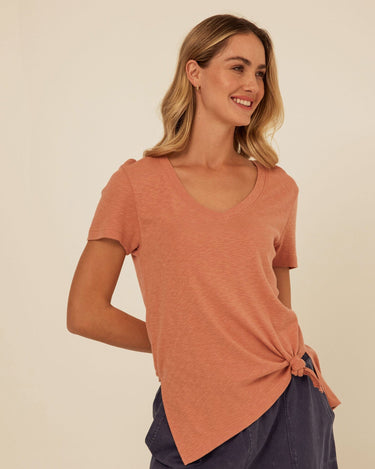 Norma Textured Slub Jersey Knotted Tee Womens Tops Short Tee Threads 4 Thought 