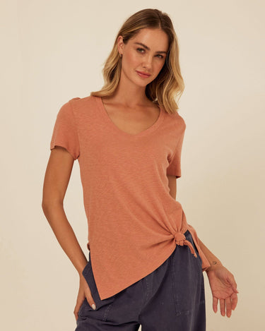 Norma Textured Slub Jersey Knotted Tee Womens Tops Short Tee Threads 4 Thought 