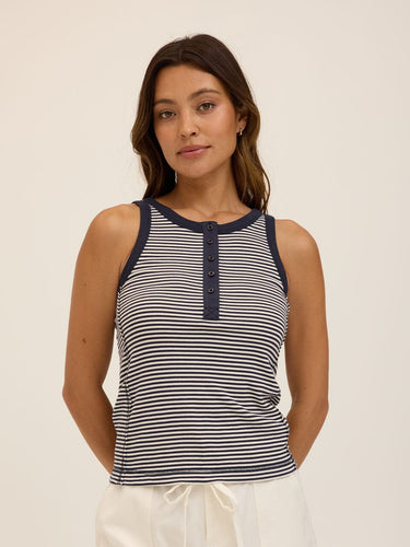 Alida Micro Stripe Feather Rib Henley Tank Threads 4 Thought 