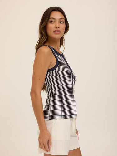 Alida Micro Stripe Feather Rib Henley Tank Threads 4 Thought 