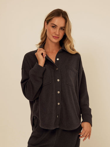 Blaire Mineral Wash Fleece Button-Down Womens Tops Long Shirt Threads 4 Thought 