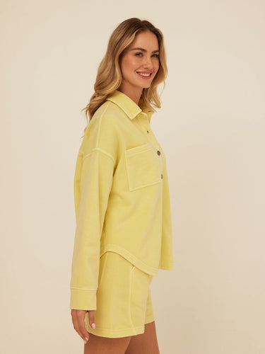 Blaire Mineral Wash Fleece Button-Down Womens Tops Long Shirt Threads 4 Thought 