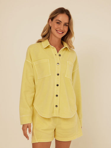 Blaire Mineral Wash Fleece Button-Down Womens Tops Long Shirt Threads 4 Thought 