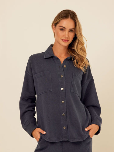 Blaire Mineral Wash Fleece Button-Down Womens Tops Long Shirt Threads 4 Thought 