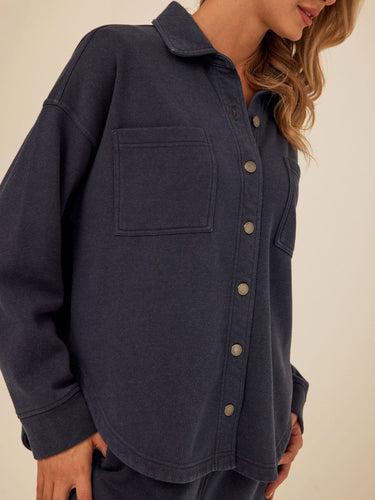 Blaire Mineral Wash Fleece Button-Down Womens Tops Long Shirt Threads 4 Thought 