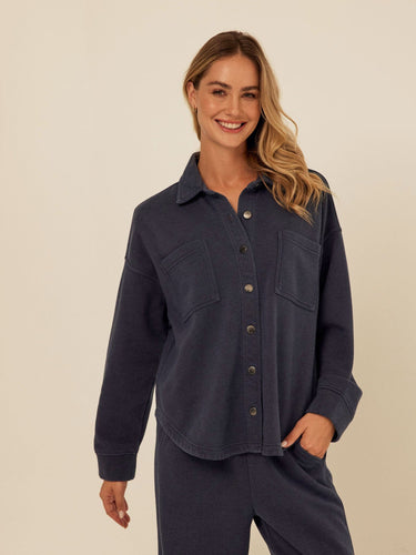 Blaire Mineral Wash Fleece Button-Down Womens Tops Long Shirt Threads 4 Thought 