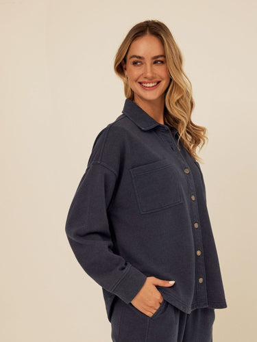 Blaire Mineral Wash Fleece Button-Down Womens Tops Long Shirt Threads 4 Thought 