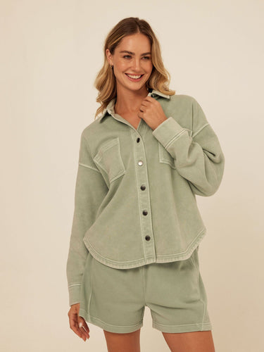 Blaire Mineral Wash Fleece Button-Down Womens Tops Long Shirt Threads 4 Thought 