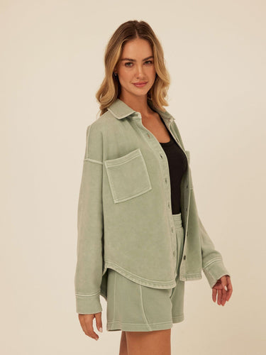 Blaire Mineral Wash Fleece Button-Down Womens Tops Long Shirt Threads 4 Thought 