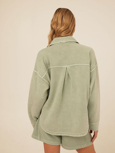 Blaire Mineral Wash Fleece Button-Down Womens Tops Long Shirt Threads 4 Thought 