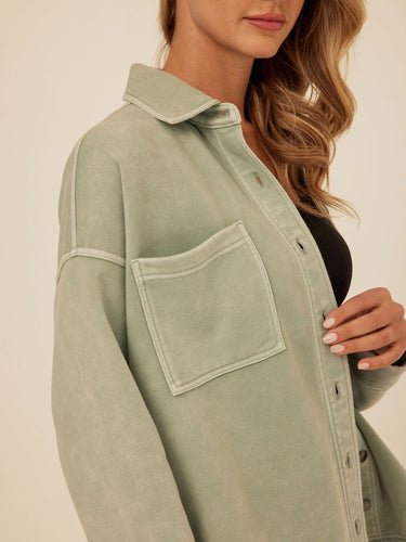 Blaire Mineral Wash Fleece Button-Down Womens Tops Long Shirt Threads 4 Thought 