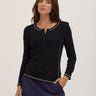 Alida Feather Rib Contrast 3/4-Sleeve Henley Womens Tops Long Shirt Threads 4 Thought 
