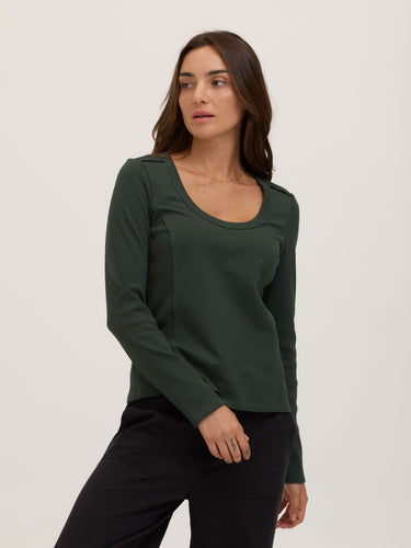 Karlene Organic Rib Mix Long Sleeve Womens Tops Long Shirt Threads 4 Thought 