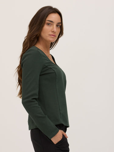 Karlene Organic Rib Mix Long Sleeve Womens Tops Long Shirt Threads 4 Thought 